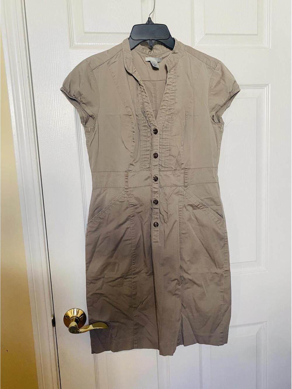 H&M Beige Cap Sleeve Button Front Dress Size 10